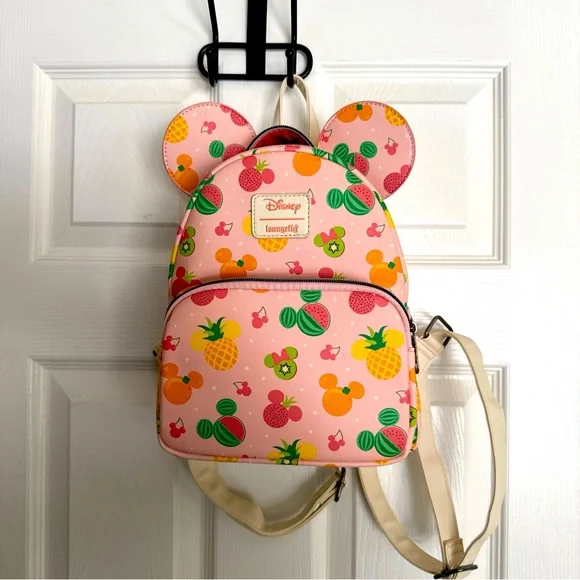 Loungefly Disney Mickey Mouse Ears Fruit All Over Print Figural Mini Backpack - Picture 1 of 9